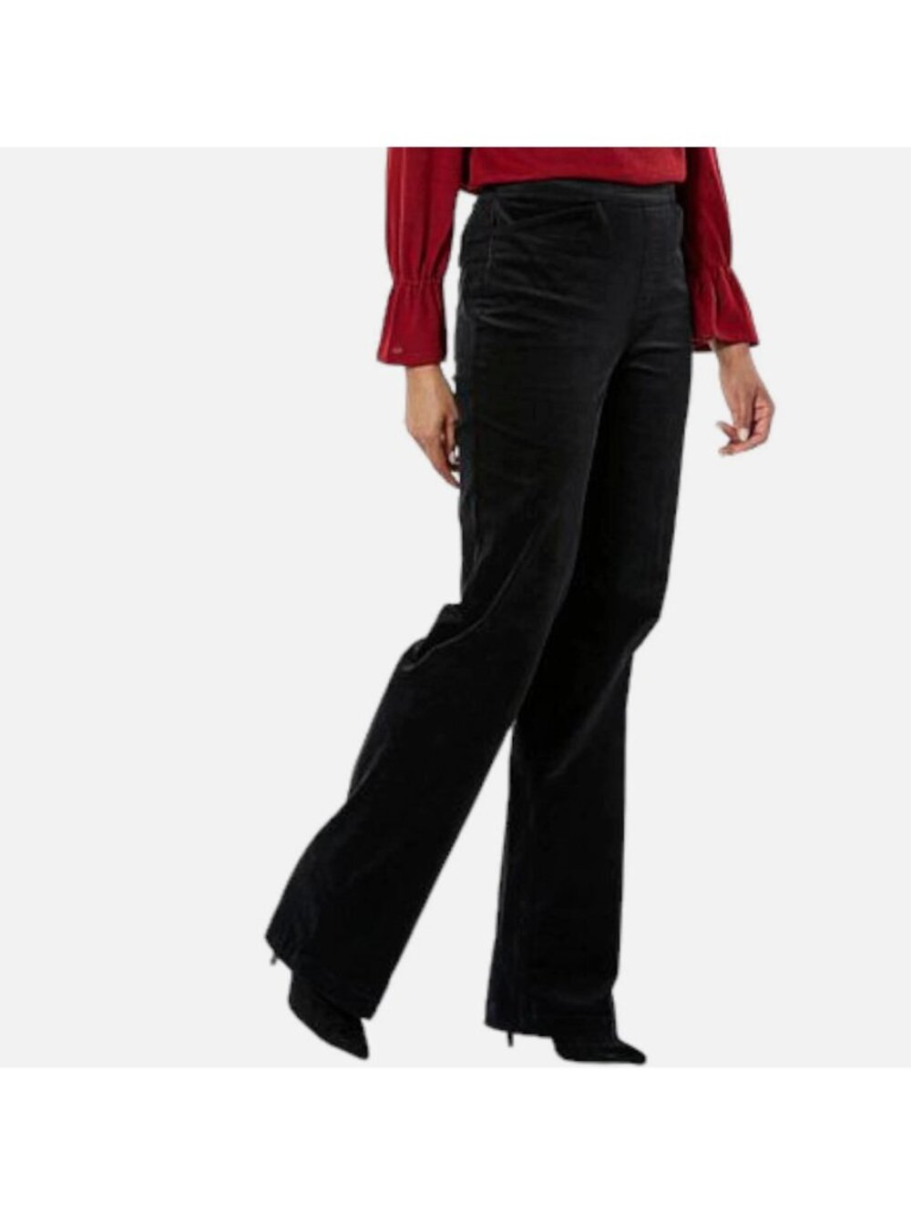 DG2 Diane Gilman Velvet Pull-On Pants Trouser Size 14P Black Stretch Comfort NWT